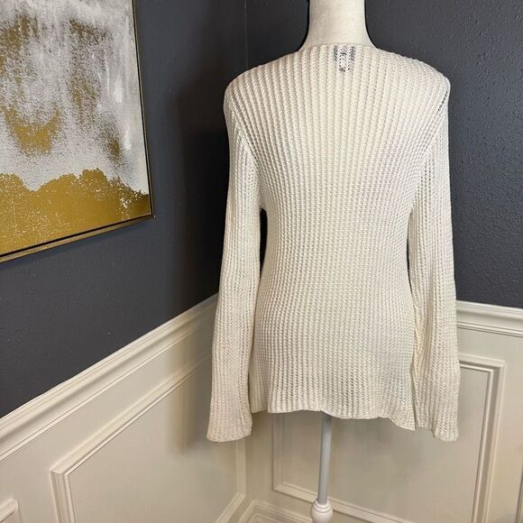 Eileen Fisher Open Knit V Neck Linen Sweater - Picture 5 of 8